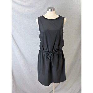 Athleta Presidio Mini Athletic Dress Black Sleeveless Drawstring Waist Womens M